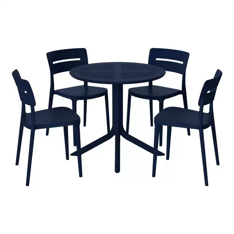 WestinTrends Playa Modern 5-Piece Resin Round Patio Dining Table Set with Stackable Patio Dining Chairs