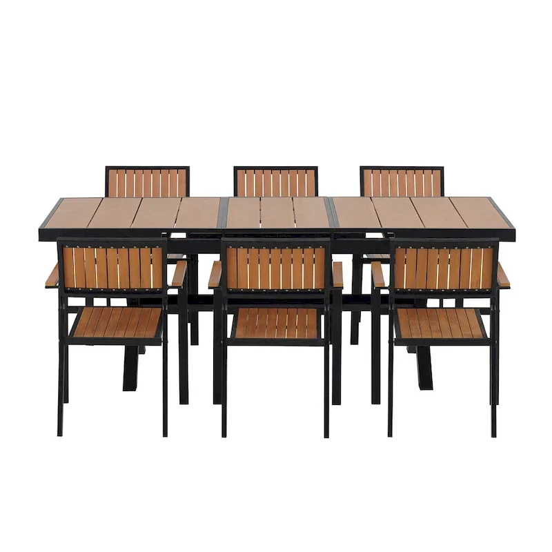 7-Piece Outdoor Extendable Dining Set with Extendable Table and 6 Armrest Chair