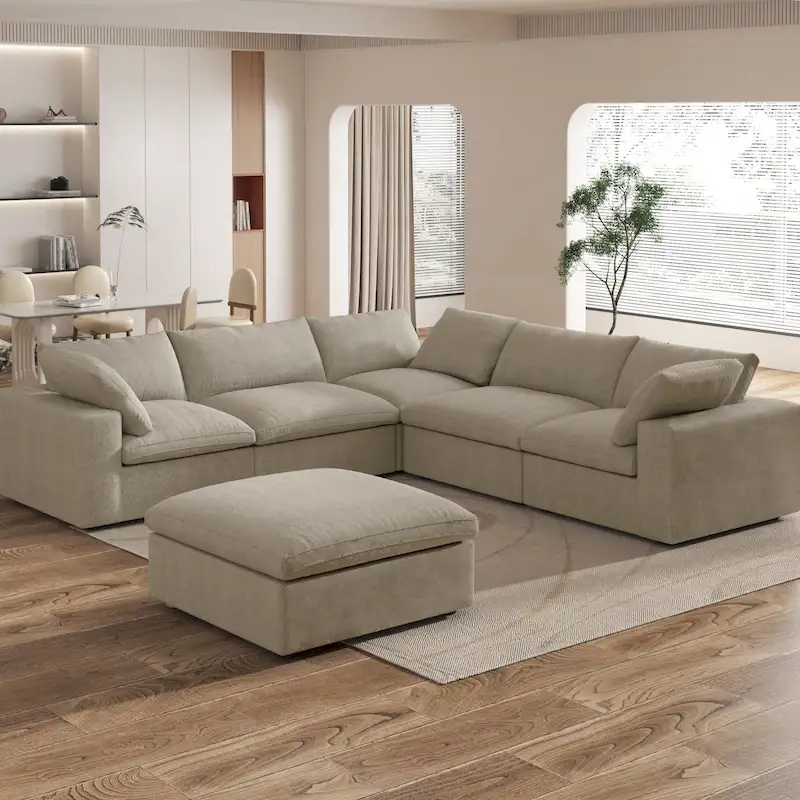 Large Down Filled Corner Sectional Sofa Couch with Ottoman for Living Room Set