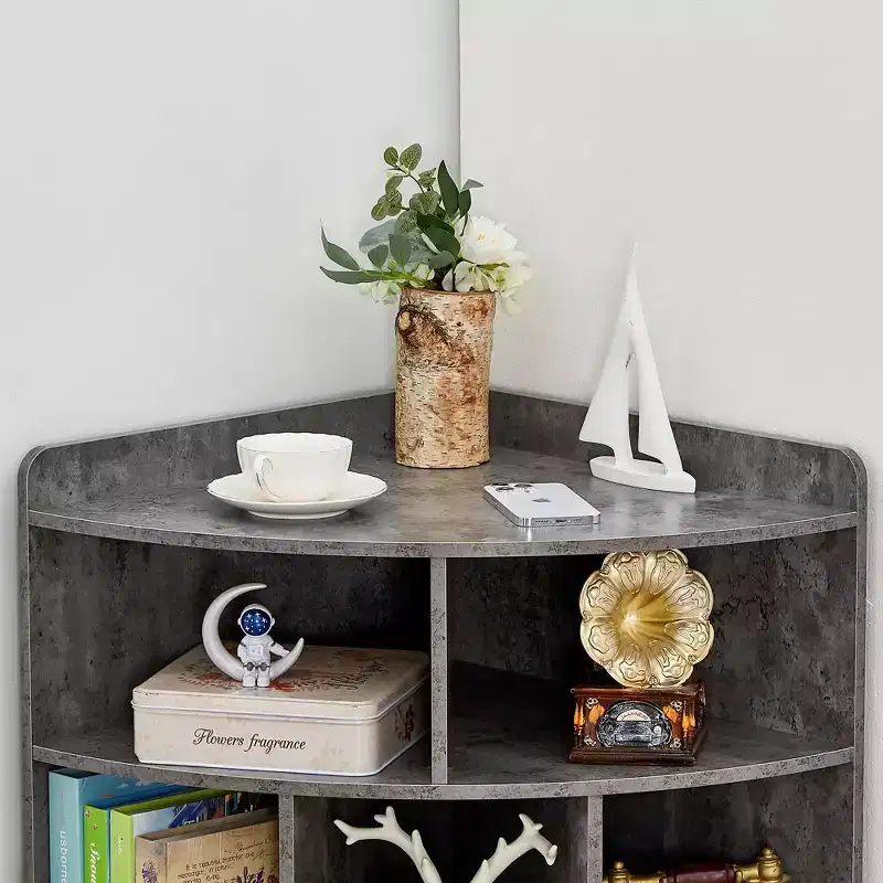 VECELO Corner Cabinet, 3-Tier Cube Storage Organizer, Triangle Bookcases with 8 Cubbies