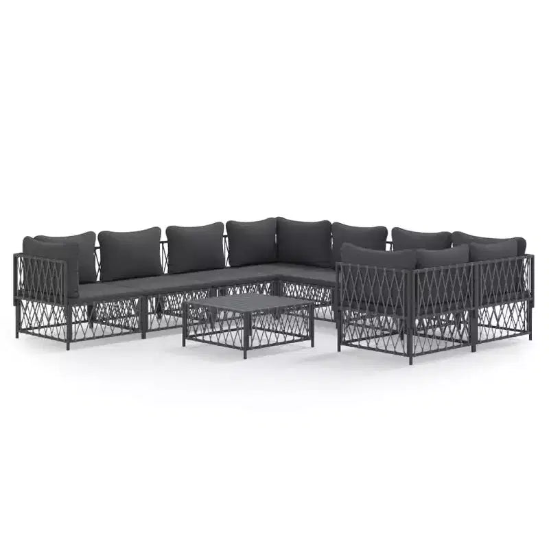 vidaXL Patio Furniture Set 9 Piece Garden Sectional Sofa with Cushions Steel