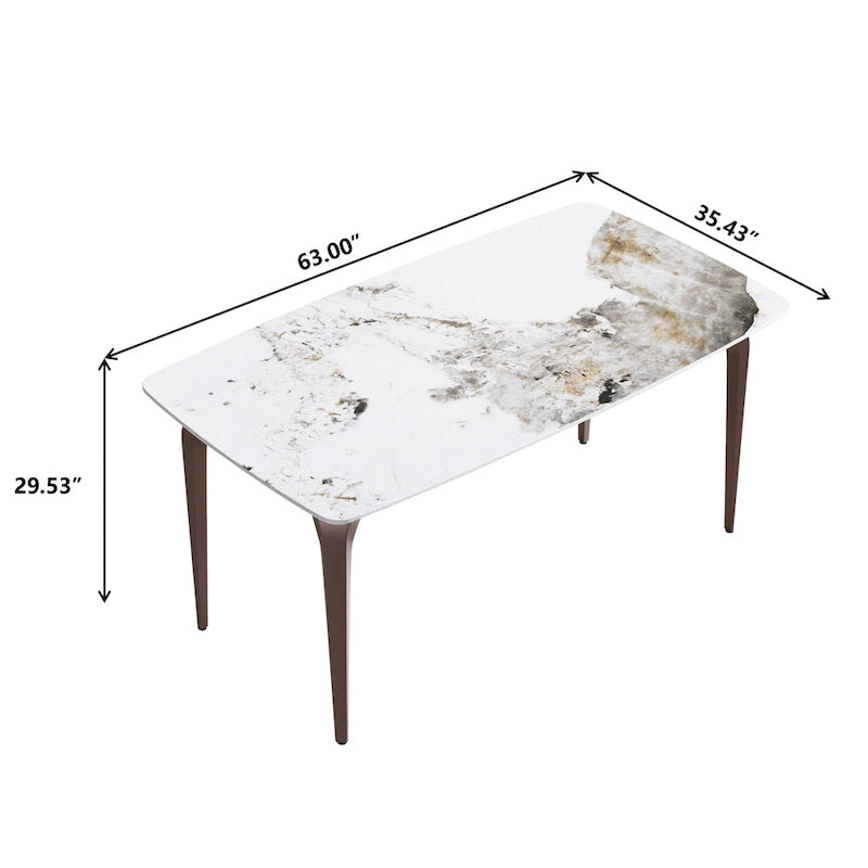 White & Black / Purple / Gold Sintered Stone Top Dining Table with Metal Legs for 4–6 Person