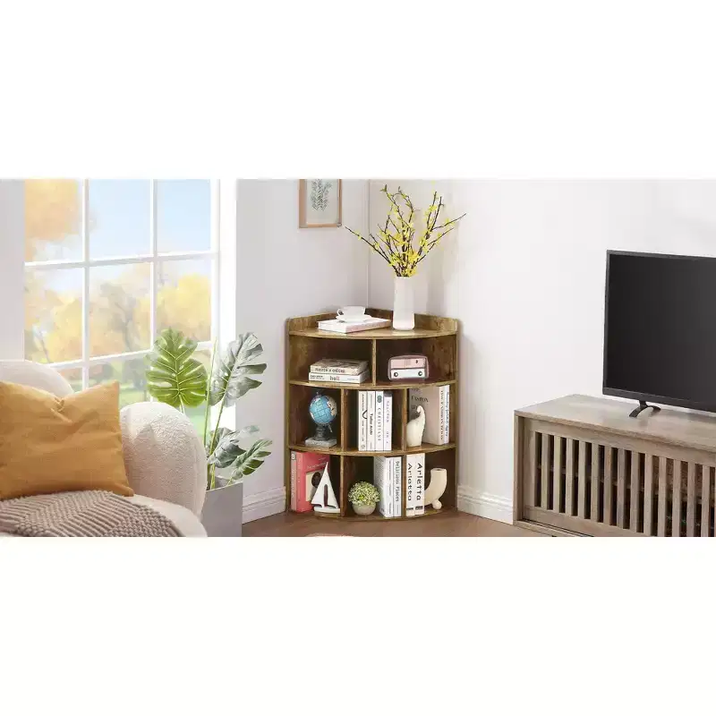 VECELO Corner Cabinet, 3-Tier Cube Storage Organizer, Triangle Bookcases with 8 Cubbies