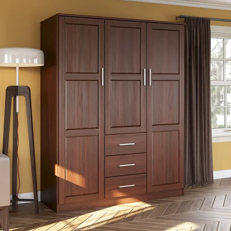 3-Door Solid Pine Wood Wardrobe Armoire, 72