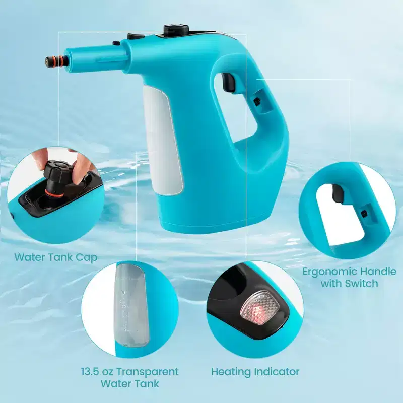 Costway 1400W Multipurpose Handheld Steam Cleaner Steam Mop with 14 Accessories Blue/Green