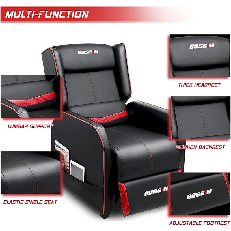 PU Leather Ergonomic Gaming Single Recliner Sofa for Living Room