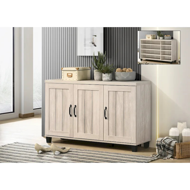 45-Inch 3-Door Shoe Cabinet – Brown / Grey, Modern Style, 6 Adjustable Shelves