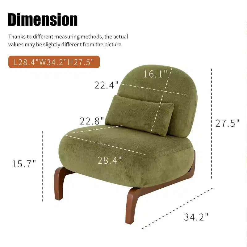 Velvet Armless Accent Chair with Soft Cushion and Solid Wood Legs