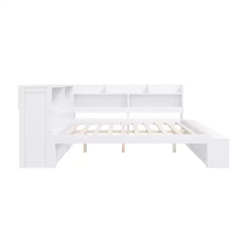 Full Daybed Frame, Solid Wood Daybed with Storage Cabinets and Shoe Cabinet