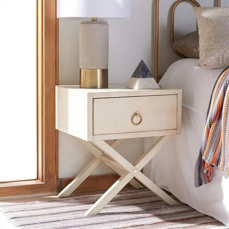 Navy and Gold 1-Drawer Nightstand | Glam Style Bedside Table