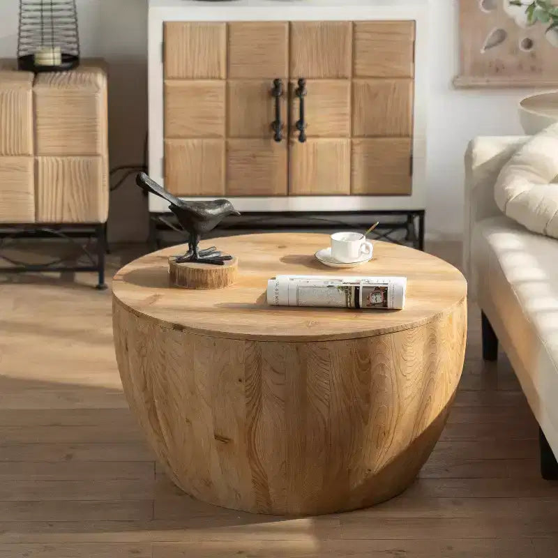 Retro round storage coffee table, made of wood, suitable for living room, dining room or office.