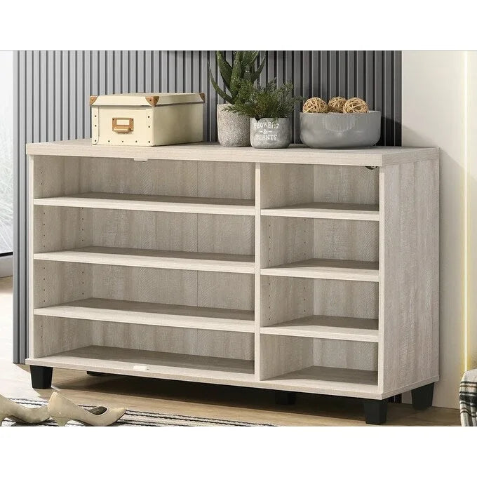 45-Inch 3-Door Shoe Cabinet – Brown / Grey, Modern Style, 6 Adjustable Shelves