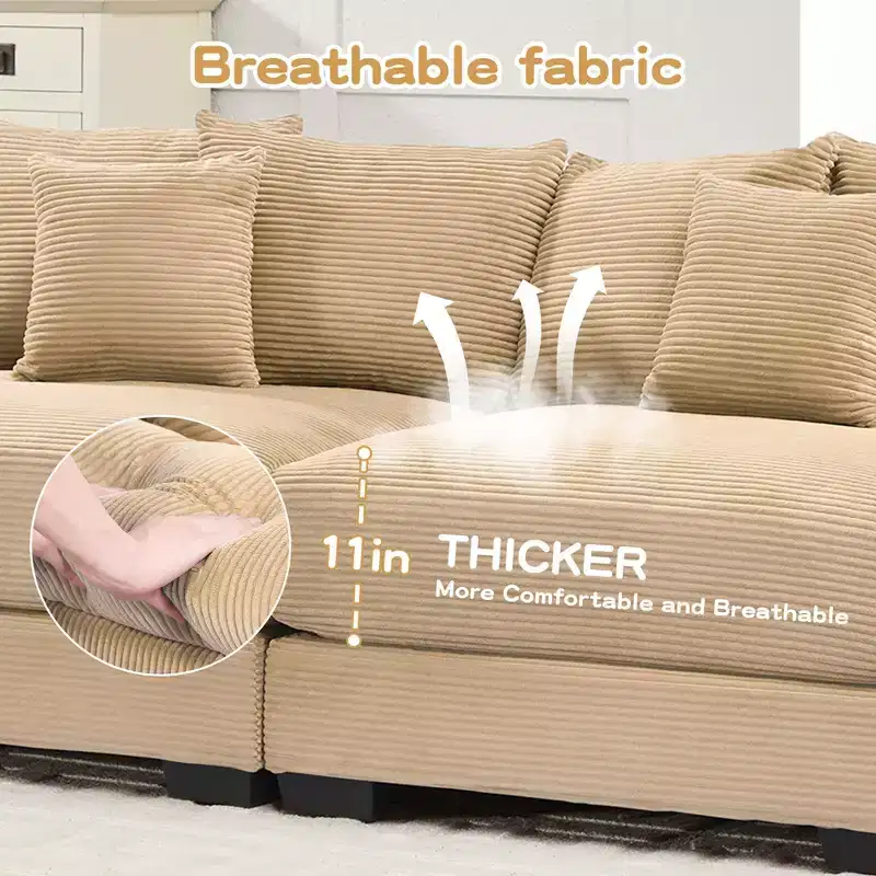 Oversized Cloud Modular Sectional Couch,Convertible Sectional Couches Deep Seat Extra-Wide Armrests