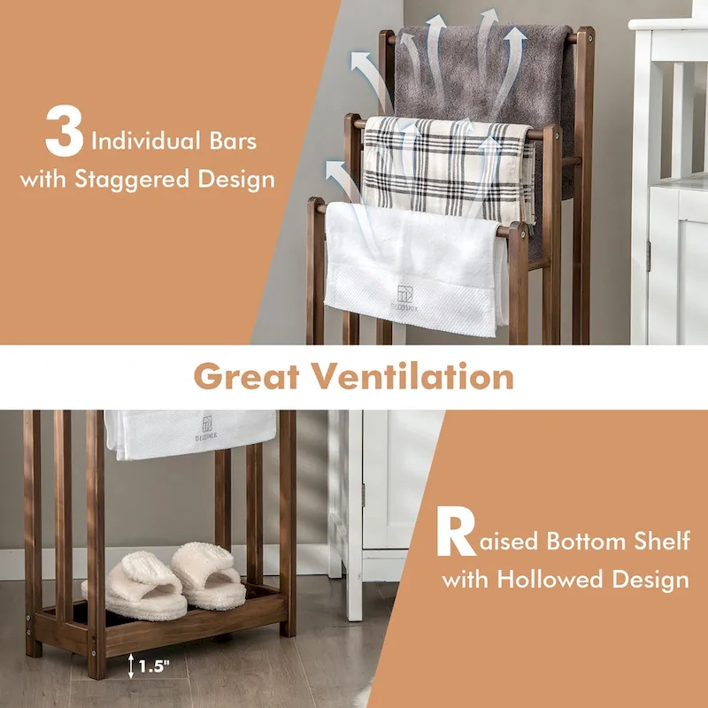 3-Bar Freestanding Towel Rack w/ Bottom Storage Shelf