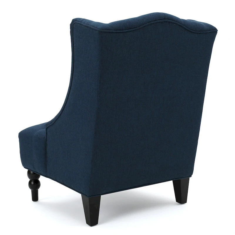 Upholstered Wingback Chair – Blue / Navy / Silver / Green, Button-Tufted Diamond Stitch, Birch Legs, Seats 1