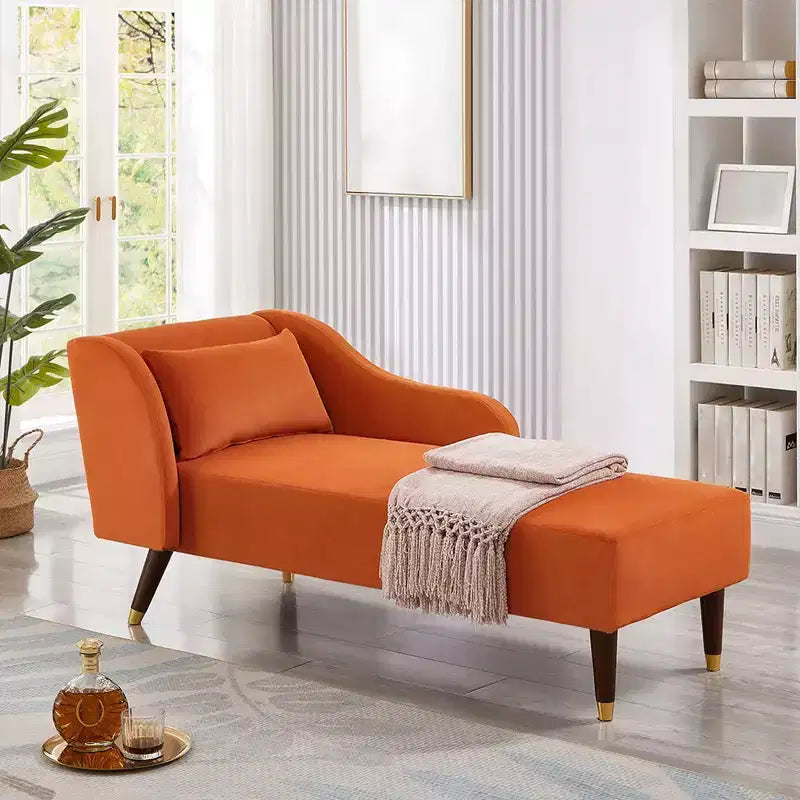 Modern Velvet Chaise Lounge Chair, Upholstered Arm Chaise Lounge with Curved Armrest, Sleeper Lounge Sofa Couch for Bedroom Office Living Room