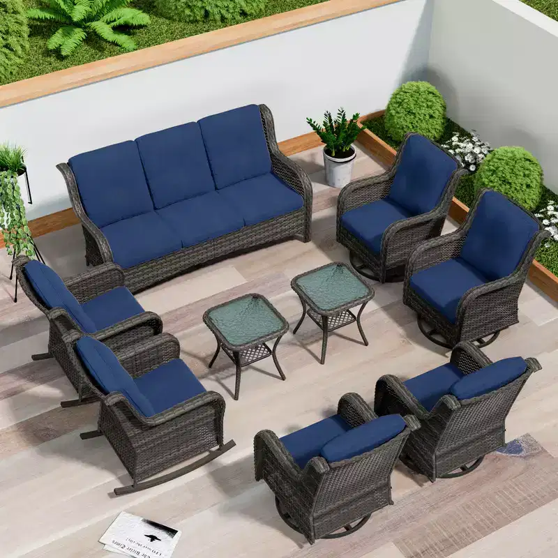 UPTIOT 9 Pieces Outdoor Wicker Sectional Sofa