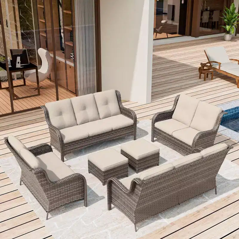 UPTIOT 6 Pieces Outdoor Wicker Sectional Sofa