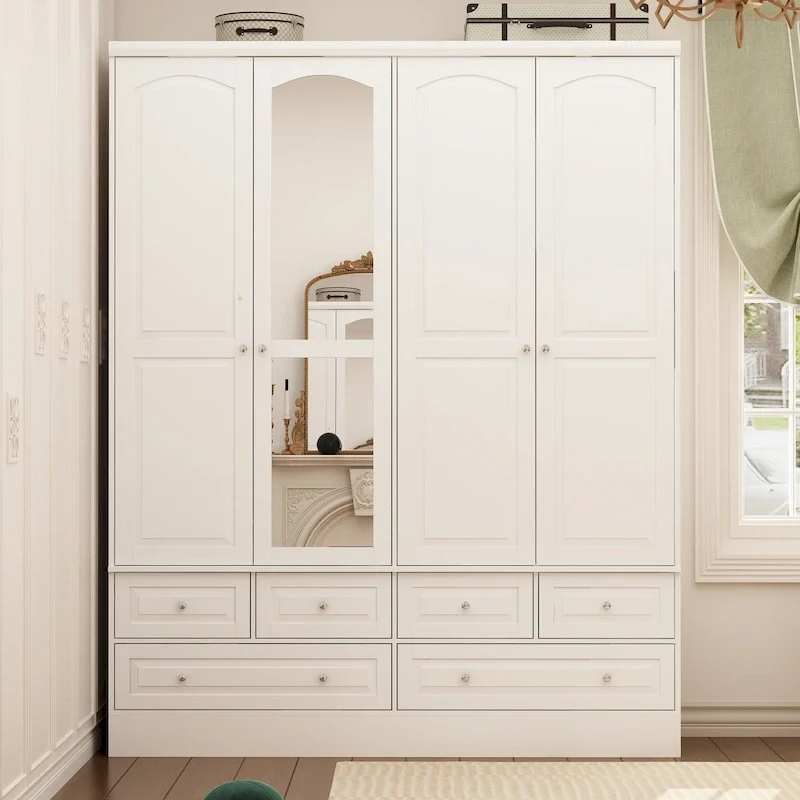 Modular Majesty Double Wardrobe Mirror-Front Storage Closet Armoires