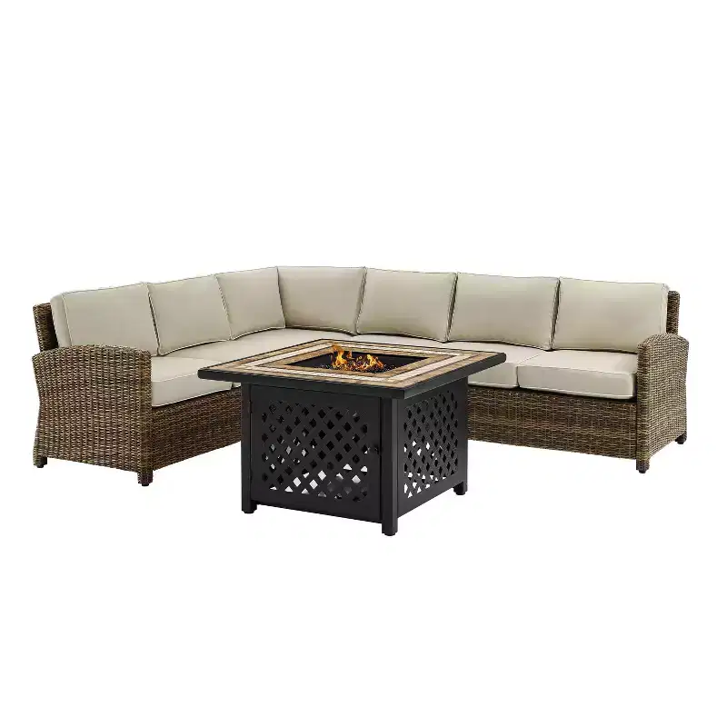 Bradenton 5pc Outdoor Wicker Sectional Set with Fire Table - Crosley