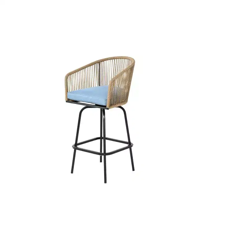 Whisen 2-Piece Patio Bar Stools with Armrests & Backrest, Wicker Bar Stools for Backyard, Garden