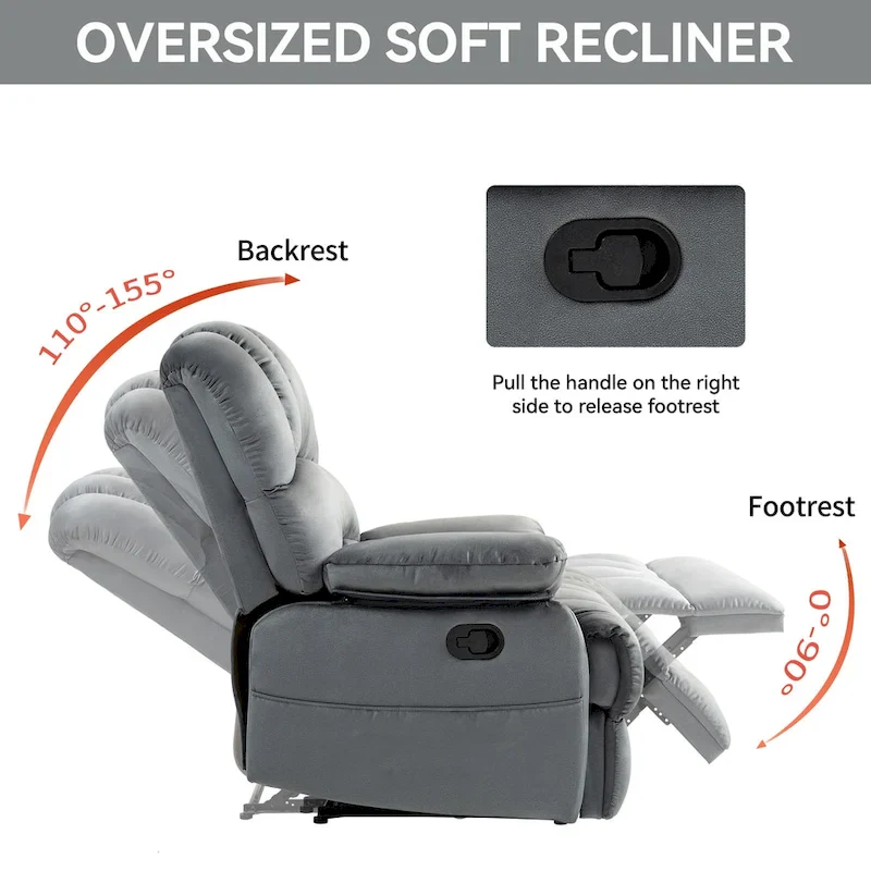 Extra-Large Manual Recliner Chair with Fabric Upholstery