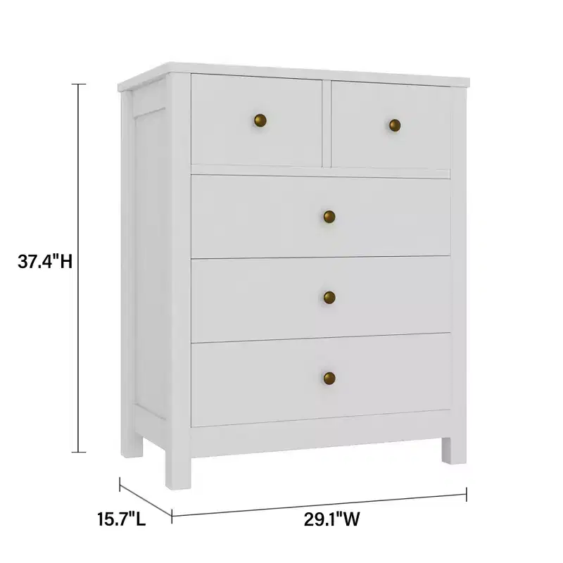 5-Drawer Fluted Dresser with Gold Metal Handles and Legs