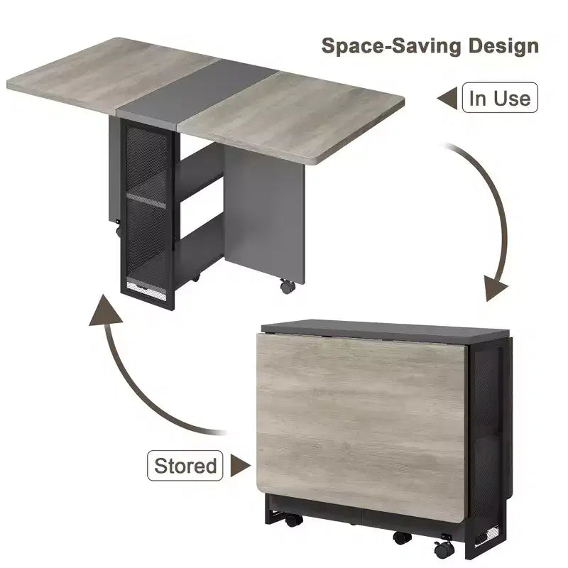 Folding Dining Table for Kitchen, Space Saving Dining Table, Extendable Kitchen Drop Leaf Table with 6 Wheels for Small Space
