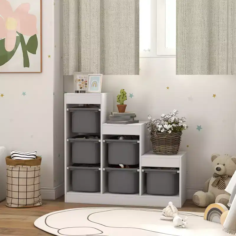 Kids Toy Storage Organizer with 6 Bins & 3 Layers, Gray