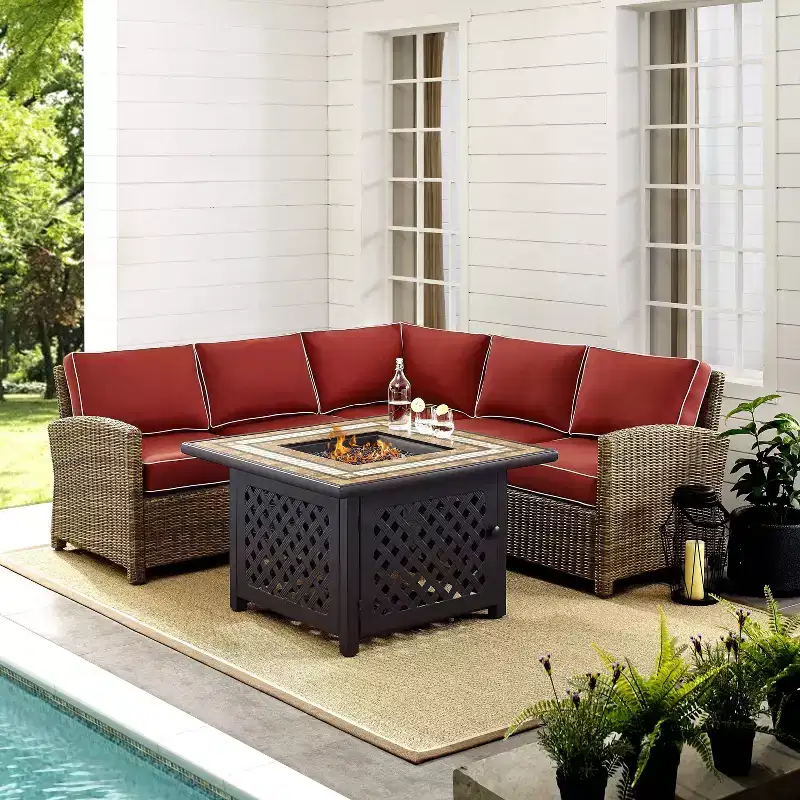 Bradenton 4pc Outdoor Wicker Sectional Set with Fire Table - Crosley