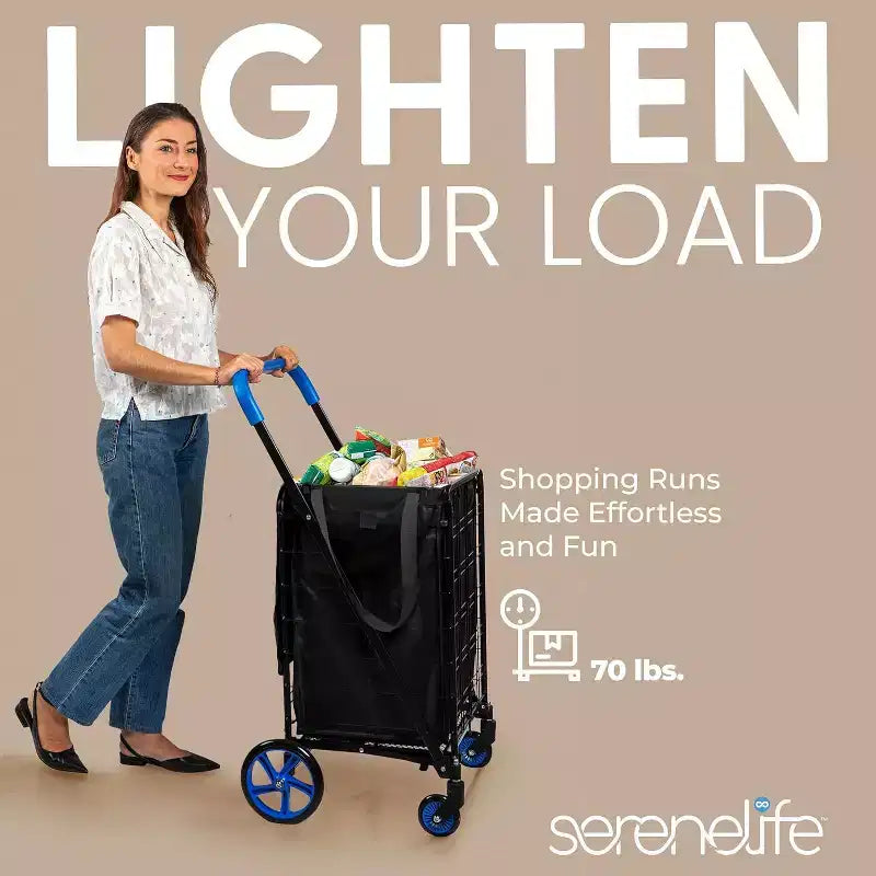 Small Foldable Shopping Cart with Removable Liner - Blue