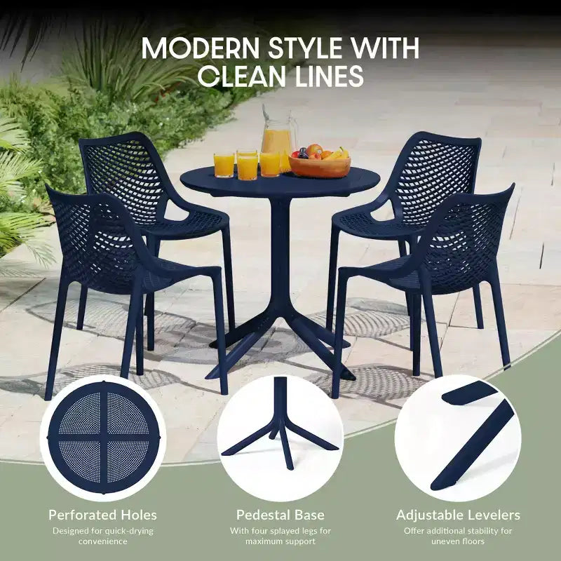 WestinTrends Playa Modern 5-Piece Resin Round Patio Dining Table Set with Stackable Patio Dining Chairs