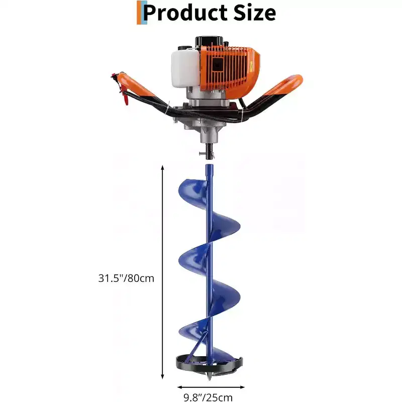 52CC 2-Stroke Gas Ice Auger for Fast Drilling. Features a 10 Diameter, 31.5 Length Auger, Heavy-Duty Construction, and EPA Certification.