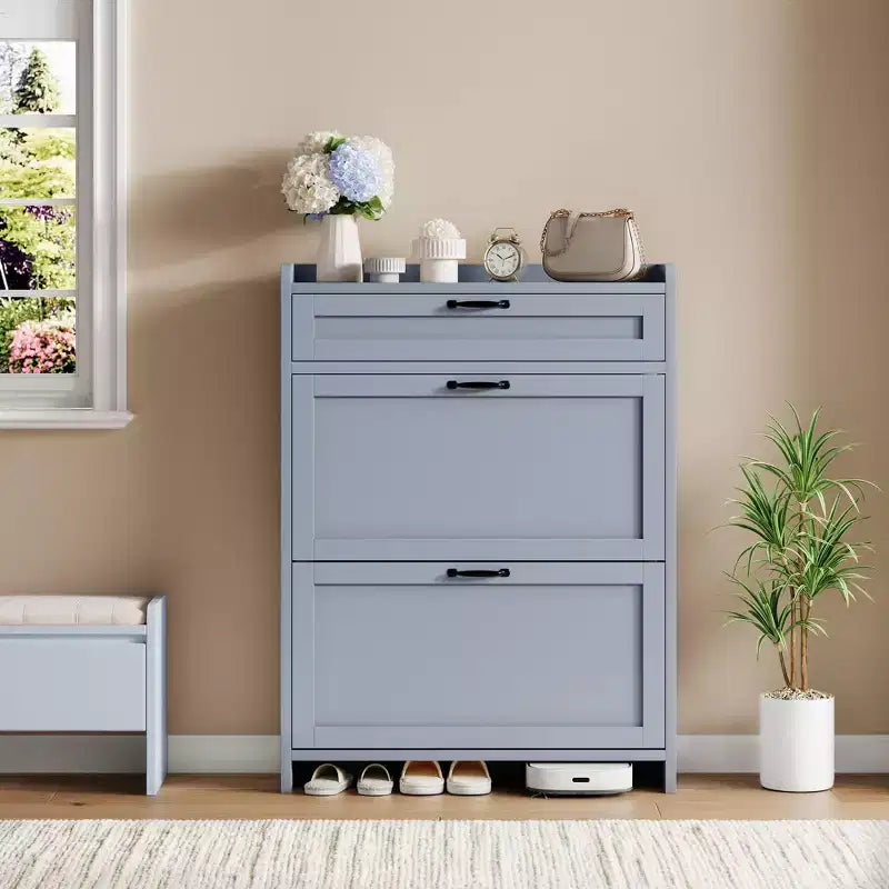 Modern Turn Drawer Shoe Cabinet, Space-Saving Storage Organizer for Entryway