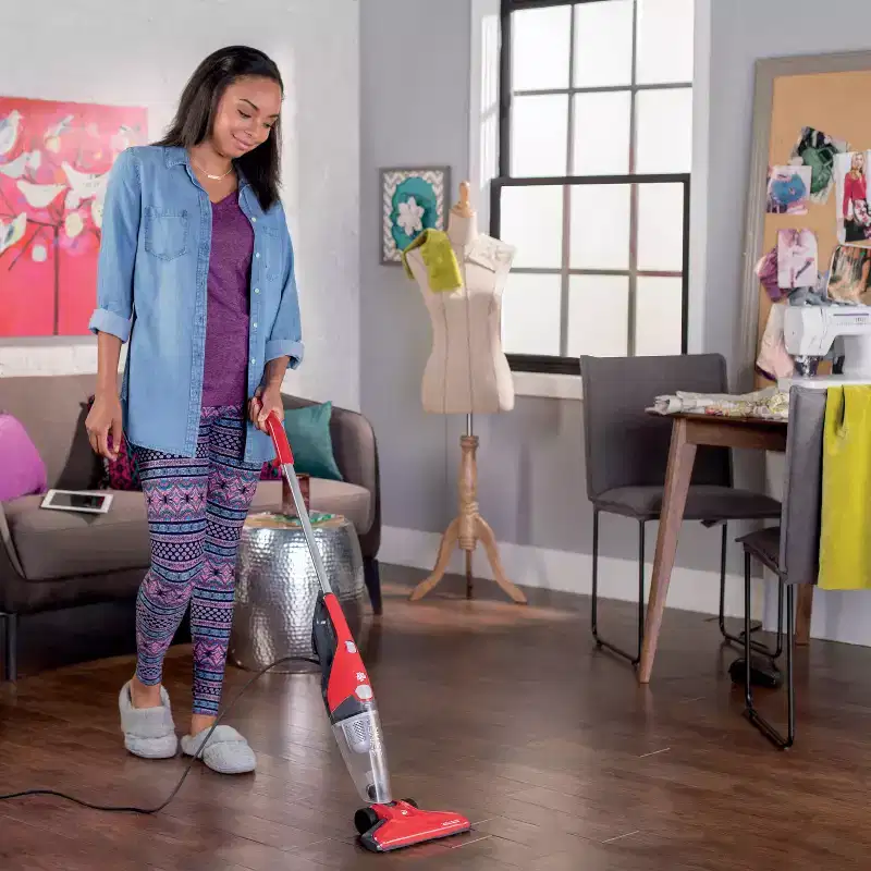 Dirt Devil SimpliStik Plus Corded Stick Vacuum: Lightweight, Bagless, Handheld Convertible, 10" Cleaning Path, Red