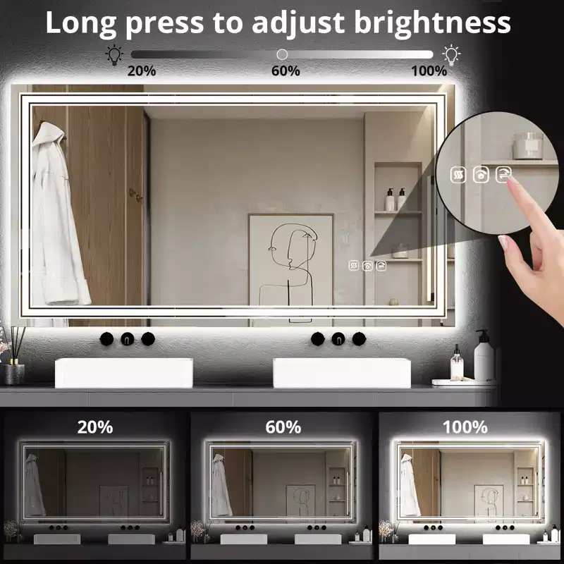 LED Backlit & Front-Lit Bathroom Mirror with Anti-Fog & Dimming