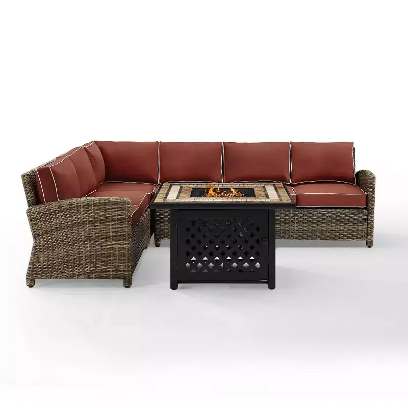 Bradenton 5pc Outdoor Wicker Sectional Set with Fire Table - Crosley