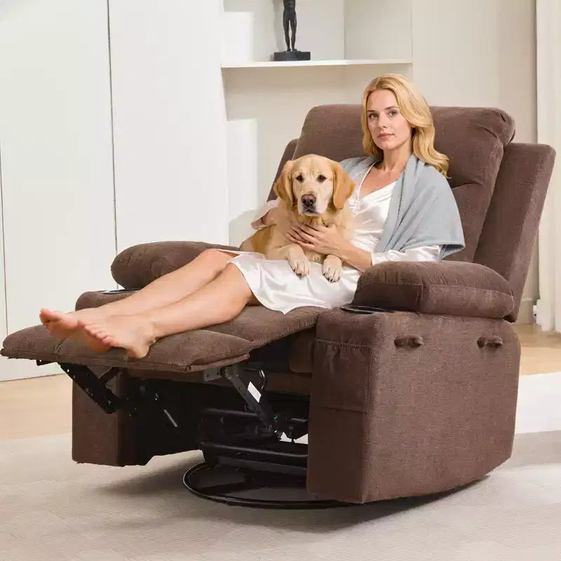Oversized 360 Swivel Rocker Recliner with Massage & Heat - Ergonomic Lounge Chair with Cup Holders, Side Pockets for Living Room, Nursery