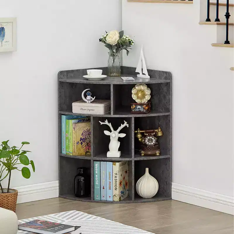 VECELO Corner Cabinet, 3-Tier Cube Storage Organizer, Triangle Bookcases with 8 Cubbies