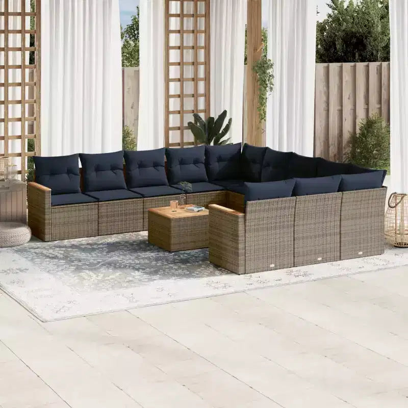 vidaXL Garden Sofa Set with Cushions Poly Rattan