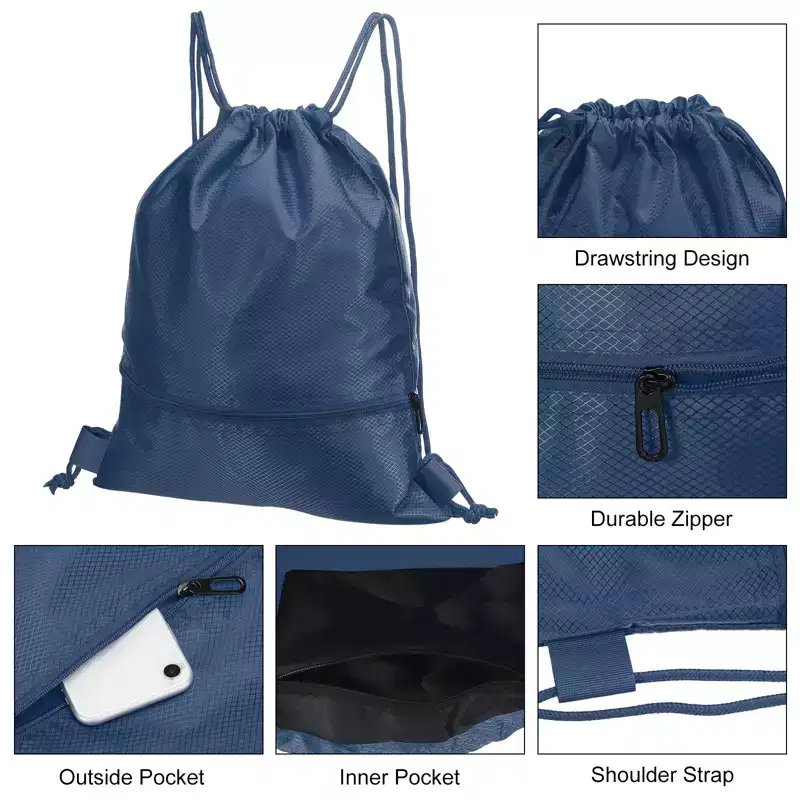 Unique Bargains Waterproof Adjustable Zip Pocket Drawstring Backpack Bags for Women Men
