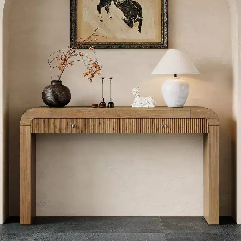 Whisen Rustic Console Table Entryway Table Side Table with Fluted Drawer Front