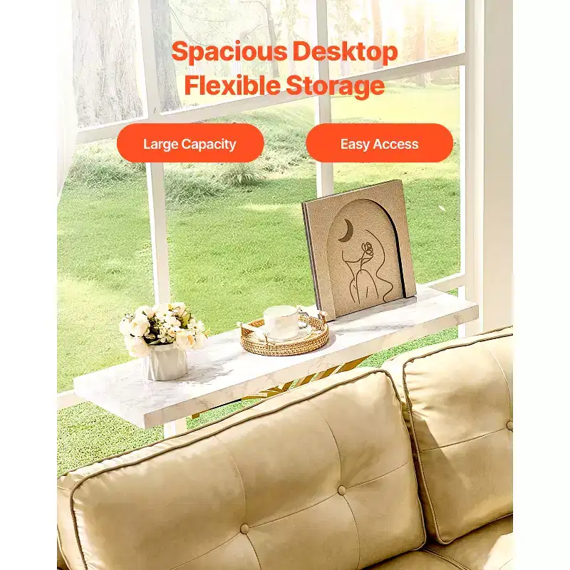 VEVOR Narrow Console Sofa Table, 39.4 inches Behind Couch Table, 1-Tier Long Entryway Table and Skinny Hallway Table, Narrow Sofa Table, White