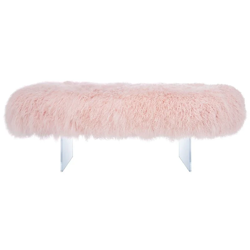 Gaetane Sheepskin Ottoman with Acrylic Legs