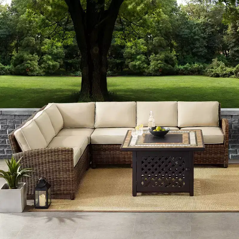 Bradenton 5pc Outdoor Wicker Sectional Set with Fire Table - Crosley