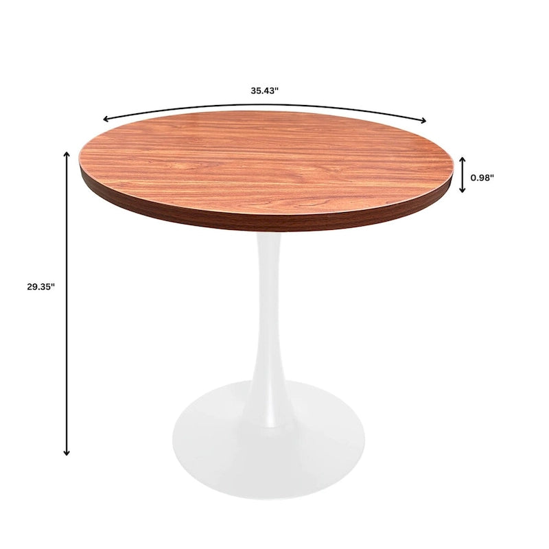 36 in. Round Dining Table for 4 with MDF Top and White Iron Base