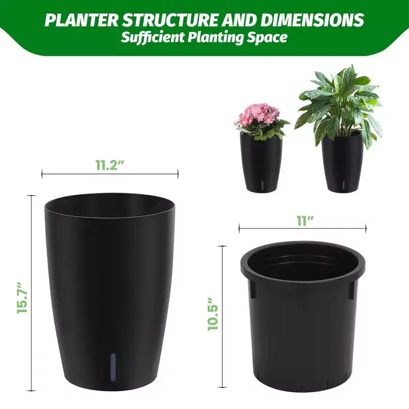 Tall Planter Set of 2, Self Watering Pots, Large Flower Pot with Water Level Monitor, for Patio, Porch, Living Room, Home Office