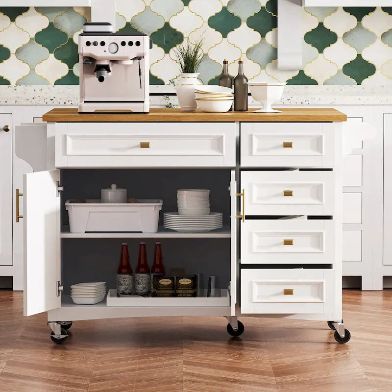White Drop Leaf Kitchen Island Cart for 1–2 Person, No Stool