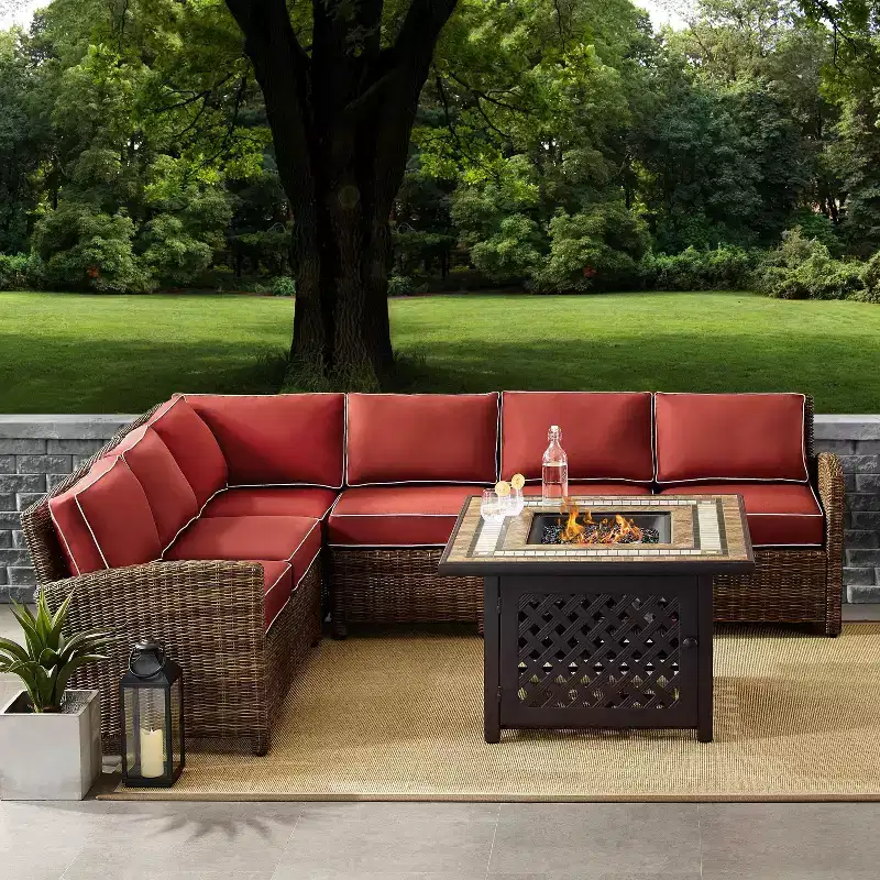 Bradenton 5pc Outdoor Wicker Sectional Set with Fire Table - Crosley