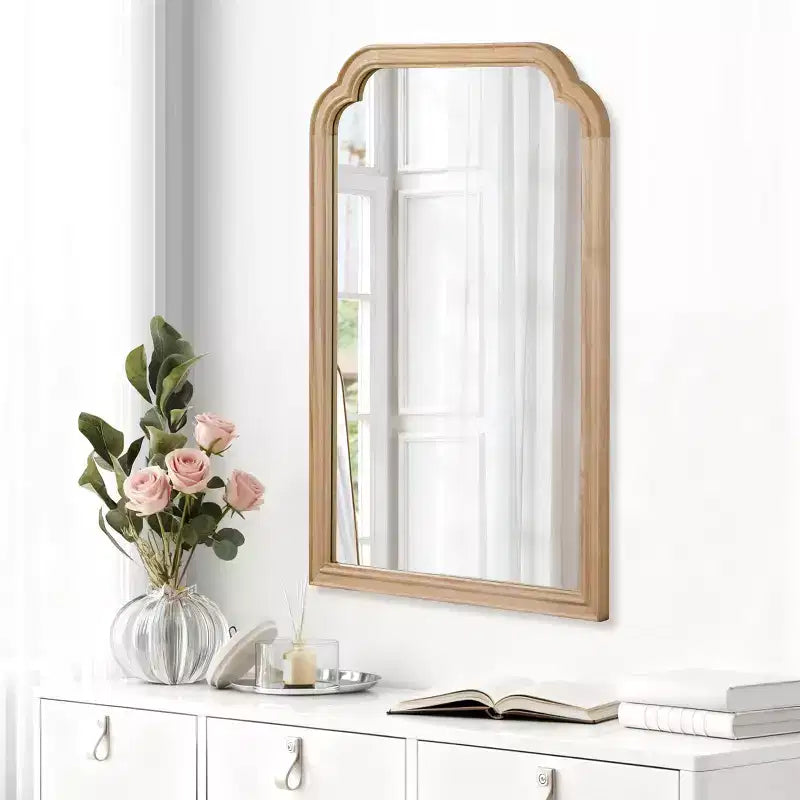 Modern Rounded Edges Decorative Wall Mirror, Solid Wood Frame